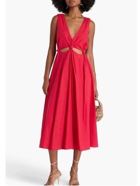 Shore Sleeveless Red Midi Dress with Front Knot and Cutouts Farm Rio Style